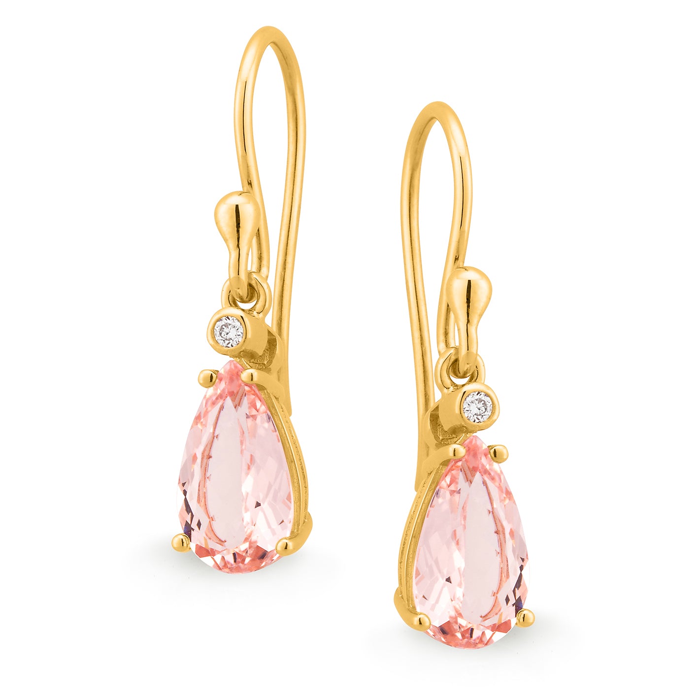 Morganite & Diamond Bezel/Claw Set Shepherd Hook Earrings