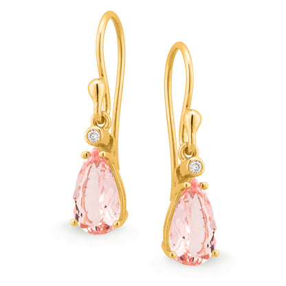 Morganite & Diamond Bezel/Claw Set Shepherd Hook Earrings