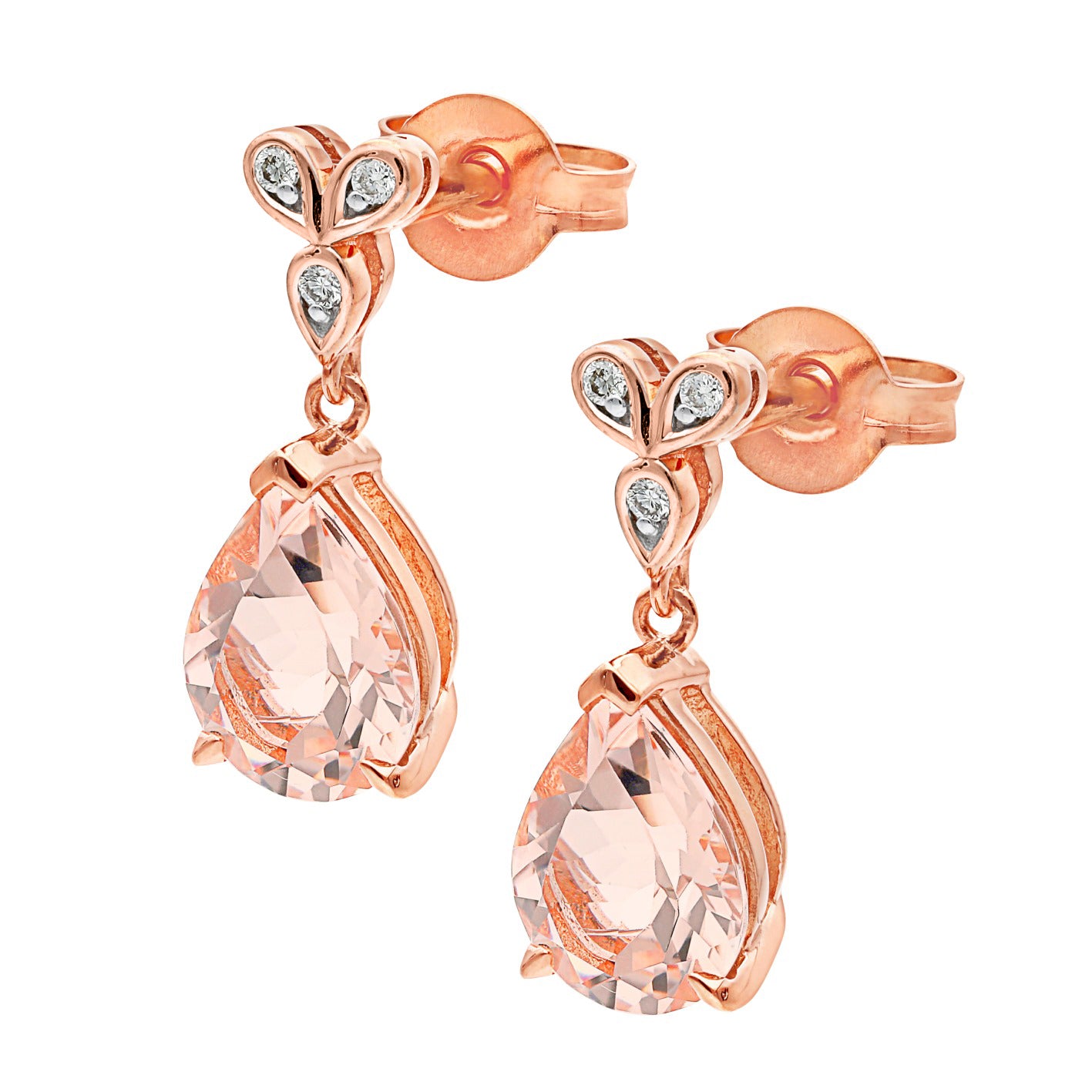 Morganite & Diamond Claw/Bead Set Drop Earrings
