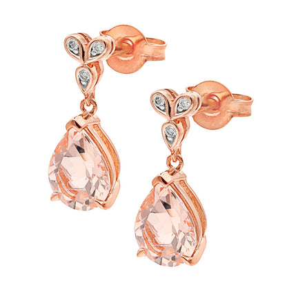 Morganite & Diamond Claw/Bead Set Drop Earrings