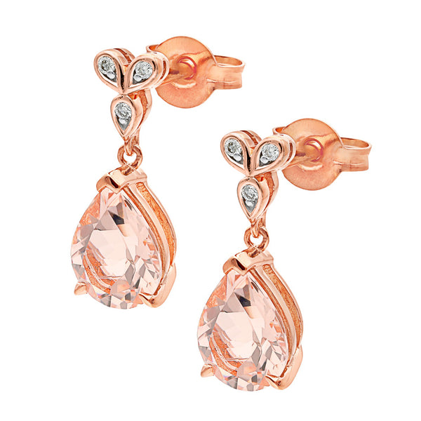 Morganite & Diamond Claw/Bead Set Drop Earrings