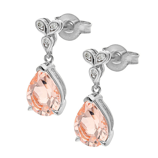 Morganite & Diamond Claw/Bead Set Drop Earrings