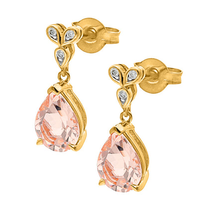 Morganite & Diamond Claw/Bead Set Drop Earrings