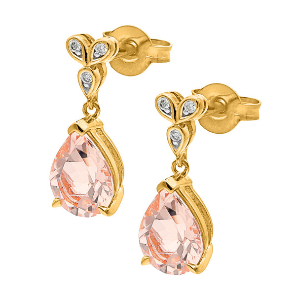 Morganite & Diamond Claw/Bead Set Drop Earrings