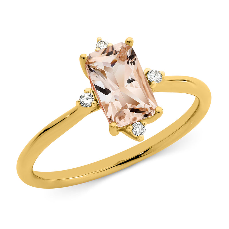 Radiant Cut Morganite & Diamond Claw Set Dress Ring